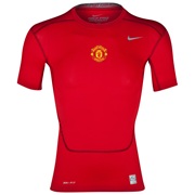 Nike Pro Combat Core Base Layer Top Red with Man United printing