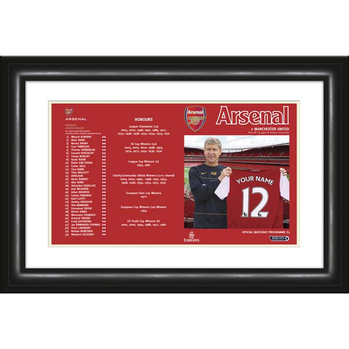 Arsenal - Personalised Match Day Programme - Framed
