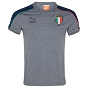 Puma Italy T7 Badge T-Shirt - Medium Grey Heather/Dark Denim Heather