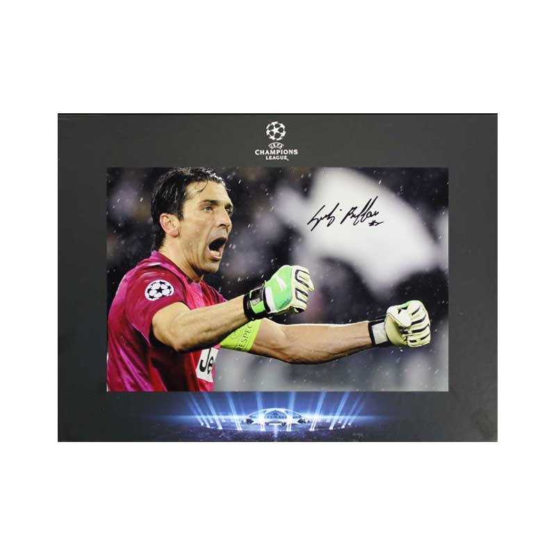 Official UEFA Champions League Gianluigi Buffon Signed Juventus Photo In Deluxe Packaging