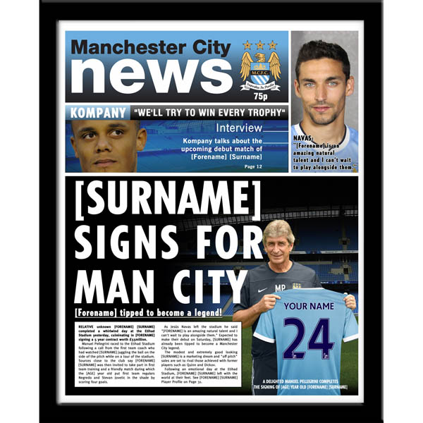 Man City - Personalised Framed Newspaper