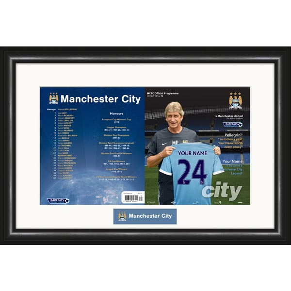 Manchester City - Personalised Match Day Programme - Framed