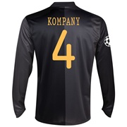Manchester City UEFA Champions League Away Shirt 2013/14 - Long Sleeved with Kompany 4 printing
