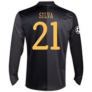 Manchester City UEFA Champions League Away Shirt 2013/14 - Long Sleeved with Silva 21 printing