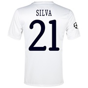Manchester City UEFA Champions League Cup Away Shirt 2013/14  - Junior White with Silva 21 printing