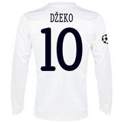 Manchester City UEFA Champions League Cup Away Shirt 2013/14 - Long Sleeved White with Dzeko 10 printing