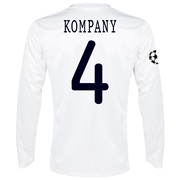 Manchester City UEFA Champions League Cup Away Shirt 2013/14 - Long Sleeved White with Kompany 4 printing