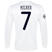 Manchester City UEFA Champions League Cup Away Shirt 2013/14 - Long Sleeved White with Milner 7 printing