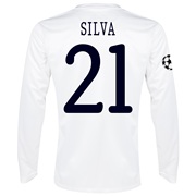 Manchester City UEFA Champions League Cup Away Shirt 2013/14 - Long Sleeved White with Silva 21 printing