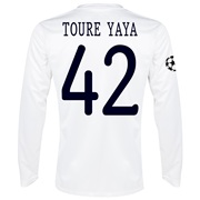 Manchester City UEFA Champions League Cup Away Shirt 2013/14 - Long Sleeved White with Toure Yaya 42 printing