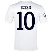 Manchester City UEFA Champions League Cup Away Shirt 2013/14 White with Dzeko 10 printing