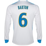 Olympique De Marseille Home Shirt LS 2013/14 - Mens White with Barton 6 printing