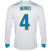 Olympique De Marseille Home Shirt LS 2013/14 - Mens White with Mendes 4 printing