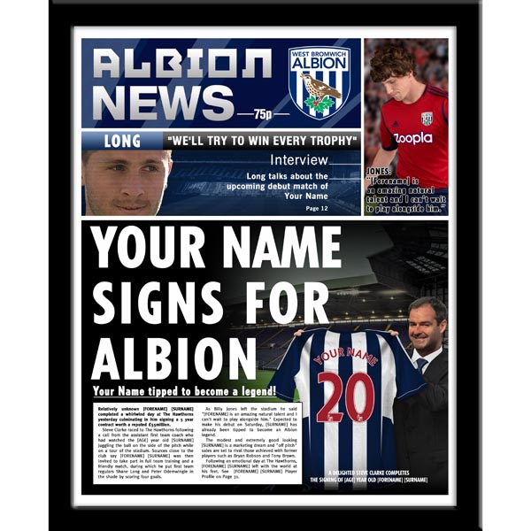 West Bromwich Albion - Personalised Framed Newspaper